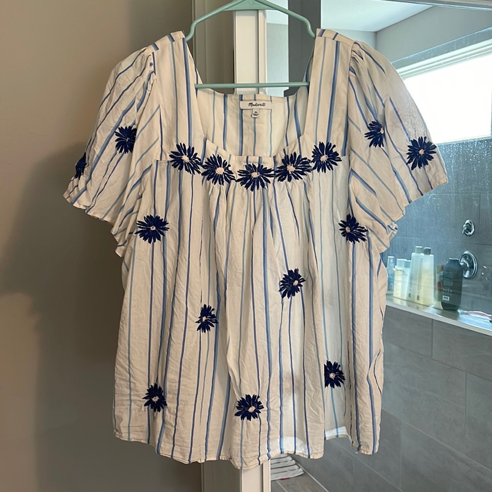 Madewell Flower Blue Top